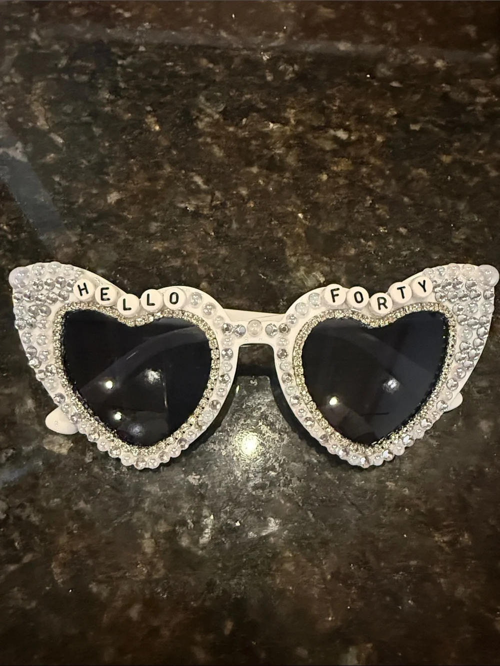 Hello Forty Embellished Heart Sunglasses - White